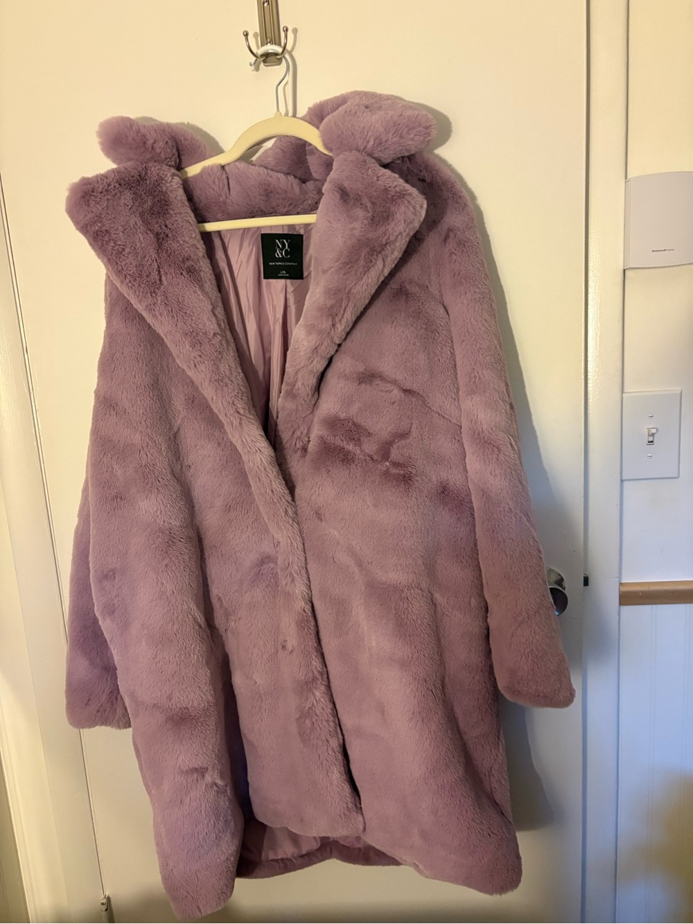 NWT NY&Co Plush Mauve Faux Fur Coat size Medium